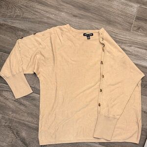 Cable & Gauge Tan Crewneck Sweater with Button Trim